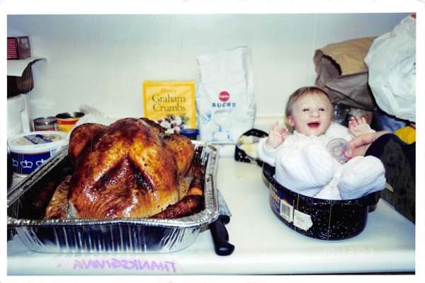 Image #: 40560817    *** EXCLUSIVE - VIDEO AVAILABLE *** *** FILE PHOTO *** KITCHENER, ONTARIO - 2003: Kenadie Jourdin-Bromley next to a Thanksgiving turkey at one-year-old in Kitchener, Ontario.  AT TWELVE years old tiny Kenadie Jourdin-Bromley stands at just 39.5 inches tall and weighs the same as a two year old. The bubbly schoolgirl has defied doctors since the day she was born weighing just 2.5lbs and 11 inches from head to toe. Kenadie's mum, Brianne Jourdin, 36, was told her daughter wouldnt survive more than a few days. However, despite having learning difficulties and fragile, thin bones - Kenadie plays hockey, swims, and functions in school.  Barcroft Media /Landov