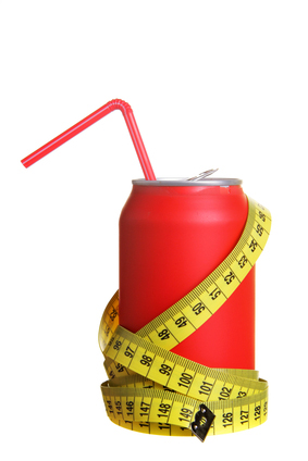 Diet cola and measuring tapes isolated over white background